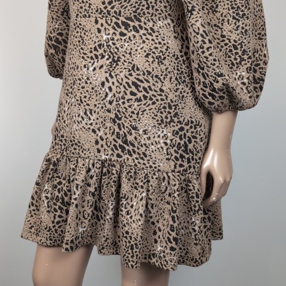 Maeve Anthropologie Leopard Print Dress Open Tie Back Puff Sleeve Ruffle Flounce - Picture 5 of 15